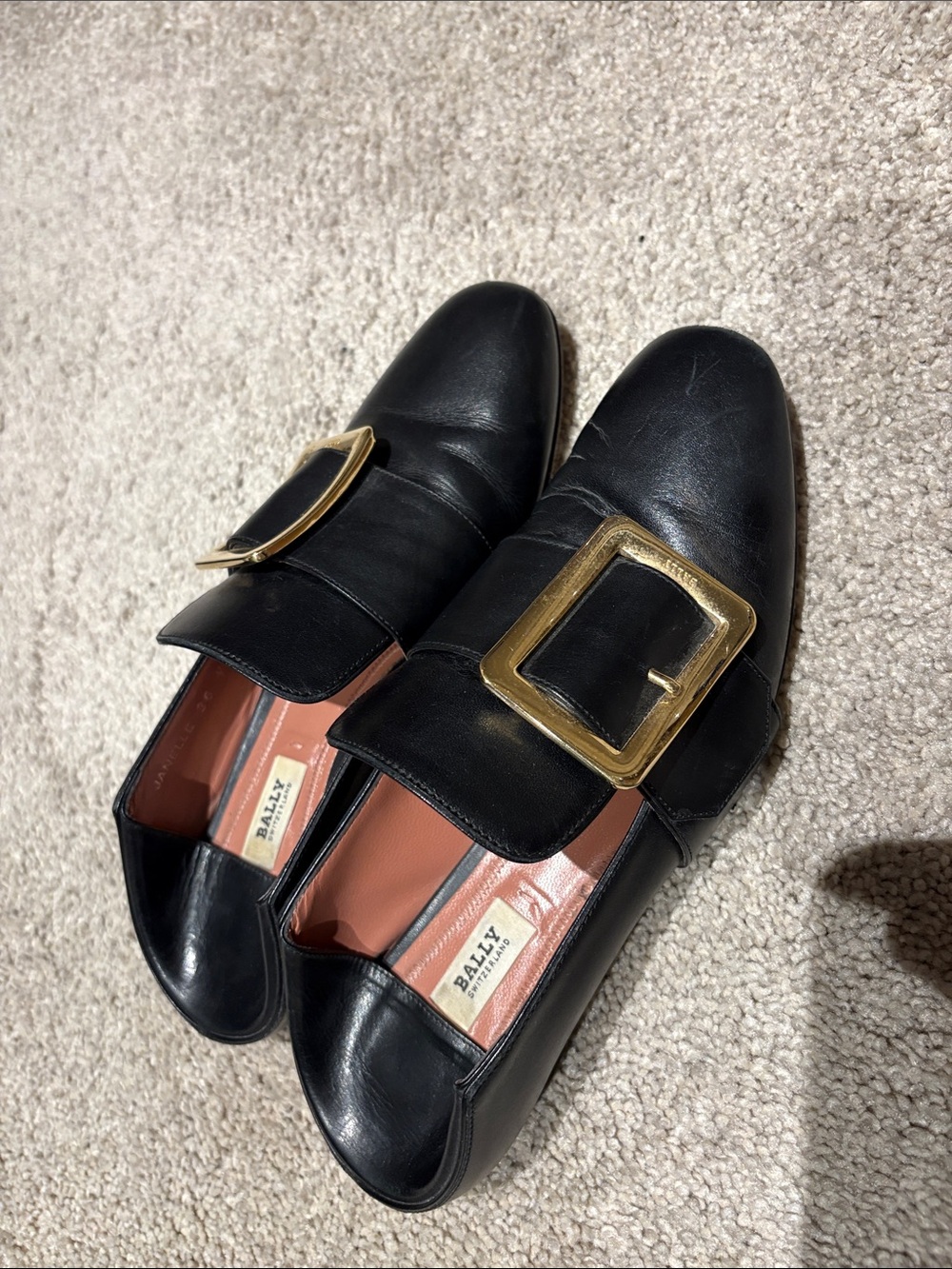 Bally Black Leather Loafers with Gold Buckle - Picture 3 of 4